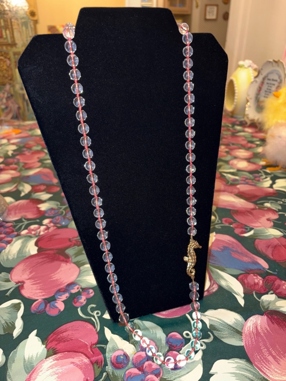 J.Crew Seahorse Long Pink Cord Clear Beaded Necklace - Picture 2 of 6